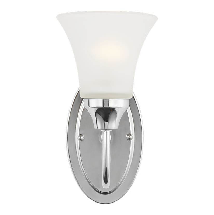 Generation Lighting Holman Traditional 1-Light Indoor Dimmable Bath Vanity Wall Sconce In Chrome Silver Finish With Satin Etched Glass Shade