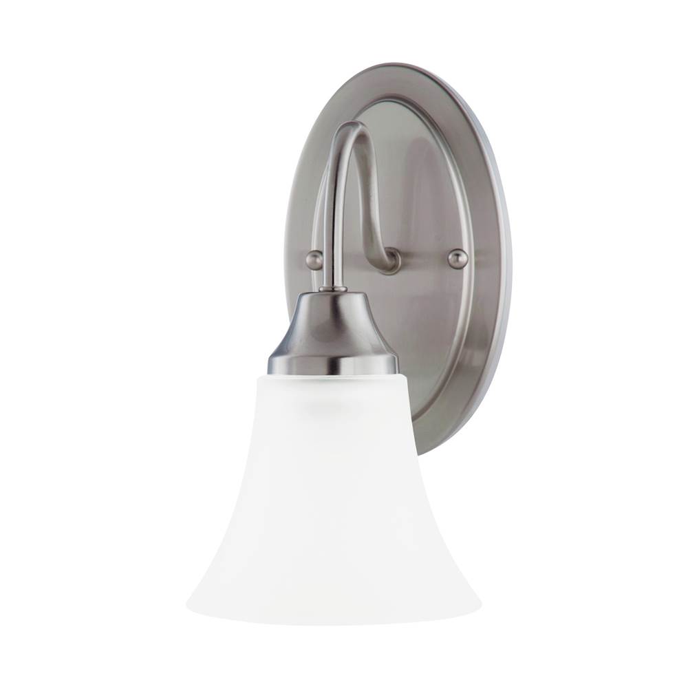 Generation Lighting Holman Traditional 1-Light Indoor Dimmable Bath Vanity Wall Sconce In Brushed Nickel Silver Finish With Satin Etched Glass Shade