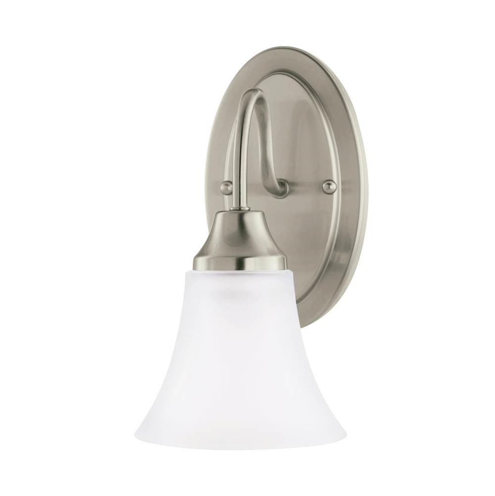 Generation Lighting Holman Traditional 1-Light Led Indoor Dimmable Bath Vanity Wall Sconce In Brushed Nickel Silver Finish With Satin Etched Glass Shade
