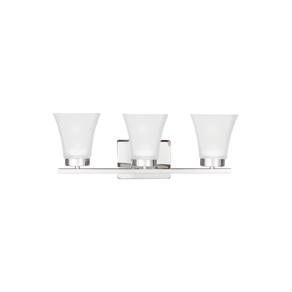 Generation Lighting Bayfield Contemporary 3-Light Led Indoor Dimmable Bath Vanity Wall Sconce In Chrome Silver Finish With Satin Etched Glass Shades