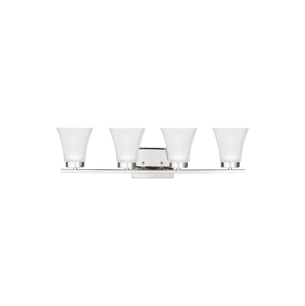 Generation Lighting Bayfield Contemporary 4-Light Indoor Dimmable Bath Vanity Wall Sconce In Chrome Silver Finish With Satin Etched Glass Shades