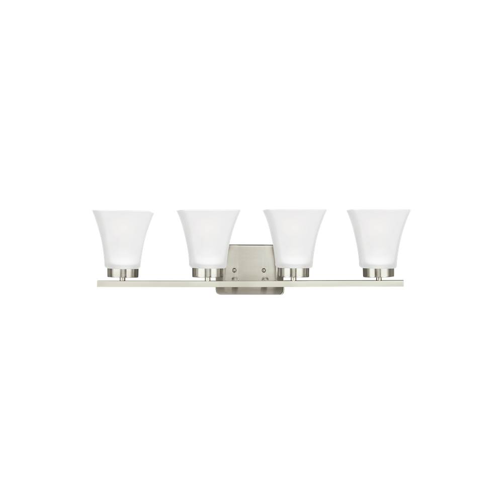Generation Lighting Bayfield Contemporary 4-Light Indoor Dimmable Bath Vanity Wall Sconce In Brushed Nickel Silver Finish With Satin Etched Glass Shades