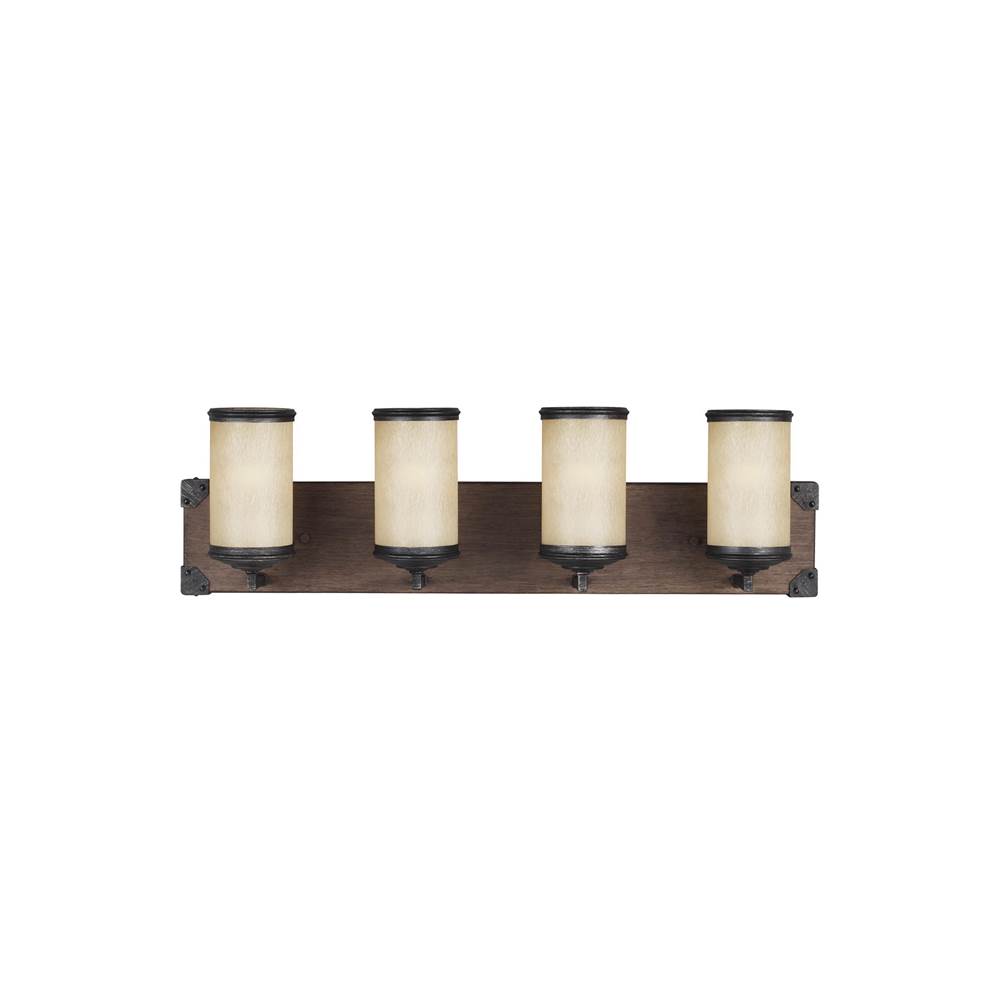 Generation Lighting Dunning Contemporary 4-Light Indoor Dimmable Bath Vanity Wall Sconce In Stardust Finish With Creme Parchment Glass Shades