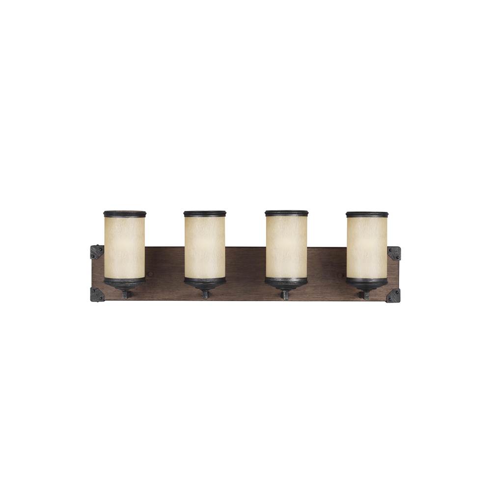 Generation Lighting Dunning Contemporary 4-Light Led Indoor Dimmable Bath Vanity Wall Sconce In Stardust Finish With Creme Parchment Glass Shades