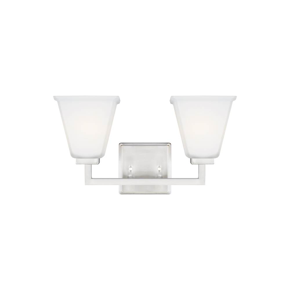 Generation Lighting Ellis Harper Classic 2-Light Indoor Dimmable Bath Vanity Wall Sconce In Brushed Nickel Silver Finish With Etched White Inside Glass Shades