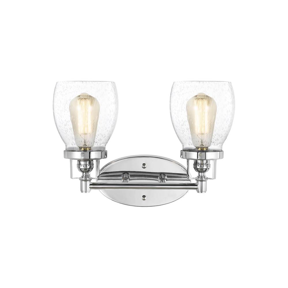 Generation Lighting Belton Transitional 2-Light Indoor Dimmable Bath Vanity Wall Sconce In Chrome Silver Finish With Clear Seeded Glass Shades