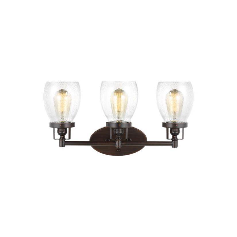 Generation Lighting Belton Transitional 3-Light Indoor Dimmable Bath Vanity Wall Sconce In Bronze Finish With Clear Seeded Glass Shades