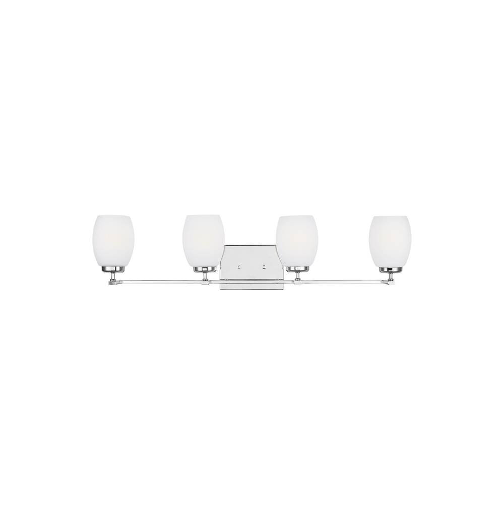 Generation Lighting Catlin Modern 4-Light Indoor Dimmable Bath Vanity Wall Sconce In Chrome Silver Finish With Etched White Inside Glass Shades
