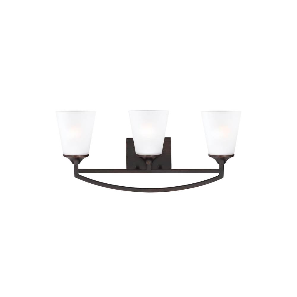 Generation Lighting Hanford Traditional 3-Light Indoor Dimmable Bath Vanity Wall Sconce In Bronze Finish With Satin Etched Glass Shades