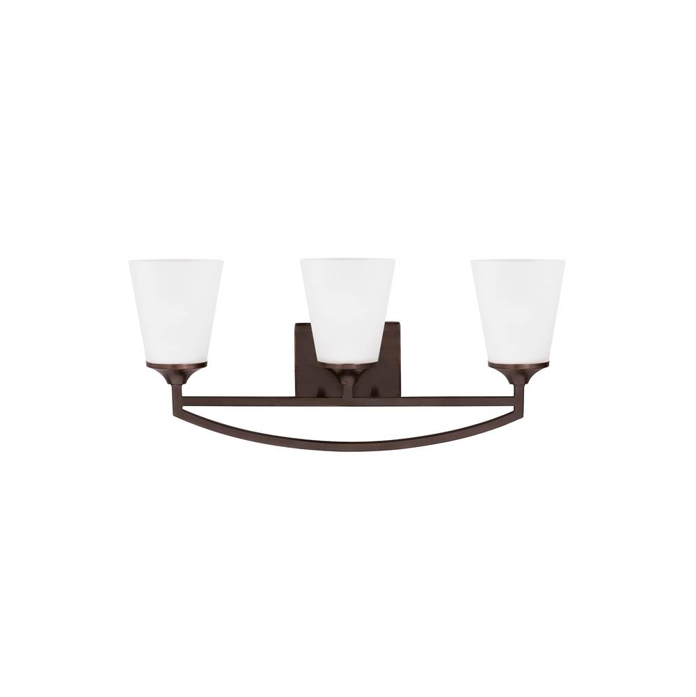 Generation Lighting Hanford Traditional 3-Light Led Indoor Dimmable Bath Vanity Wall Sconce In Bronze Finish With Satin Etched Glass Shades