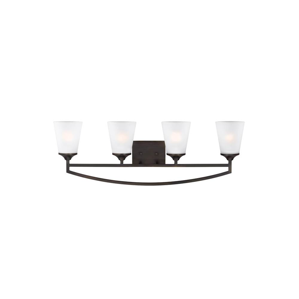 Generation Lighting Hanford Traditional 4-Light Indoor Dimmable Bath Vanity Wall Sconce In Bronze Finish With Satin Etched Glass Shades