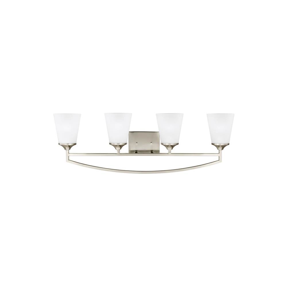Generation Lighting Hanford Traditional 4-Light Indoor Dimmable Bath Vanity Wall Sconce In Brushed Nickel Silver Finish With Satin Etched Glass Shades