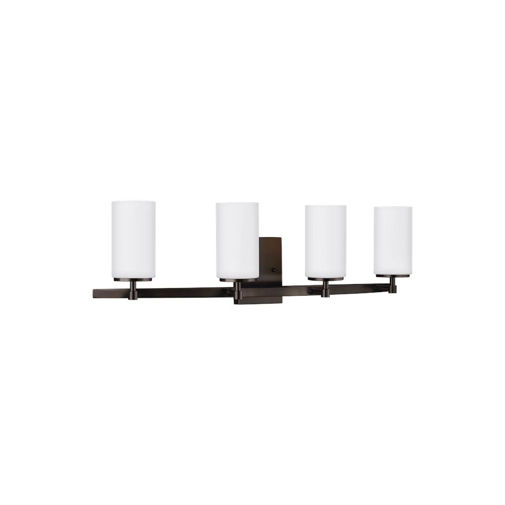 Generation Lighting Alturas Contemporary 4-Light Indoor Dimmable Bath Vanity Wall Sconce In Brushed Oil Rubbed Bronze Finish With Etched White Inside Glass Shades