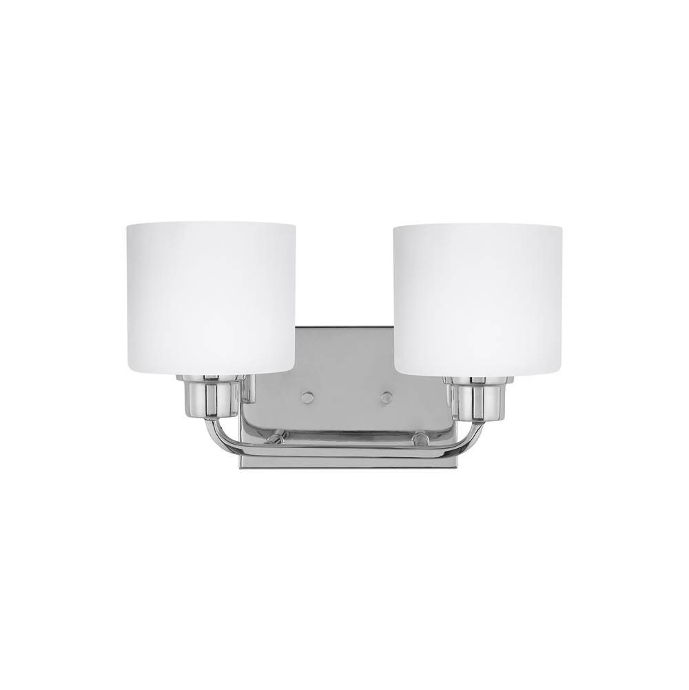 Generation Lighting Canfield Modern 2-Light Led Indoor Dimmable Bath Vanity Wall Sconce In Chrome Silver Finish With Etched White Inside Glass Shades