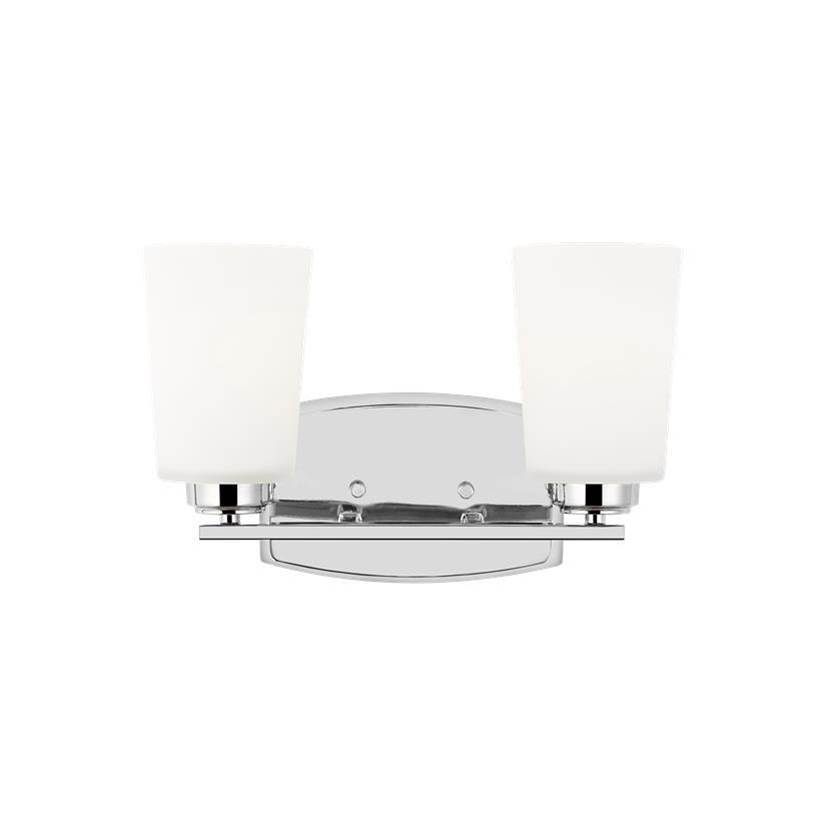 Generation Lighting Franport Transitional 2-Light Led Indoor Dimmable Bath Vanity Wall Sconce In Chrome Silver Finish With Etched White Glass Shades