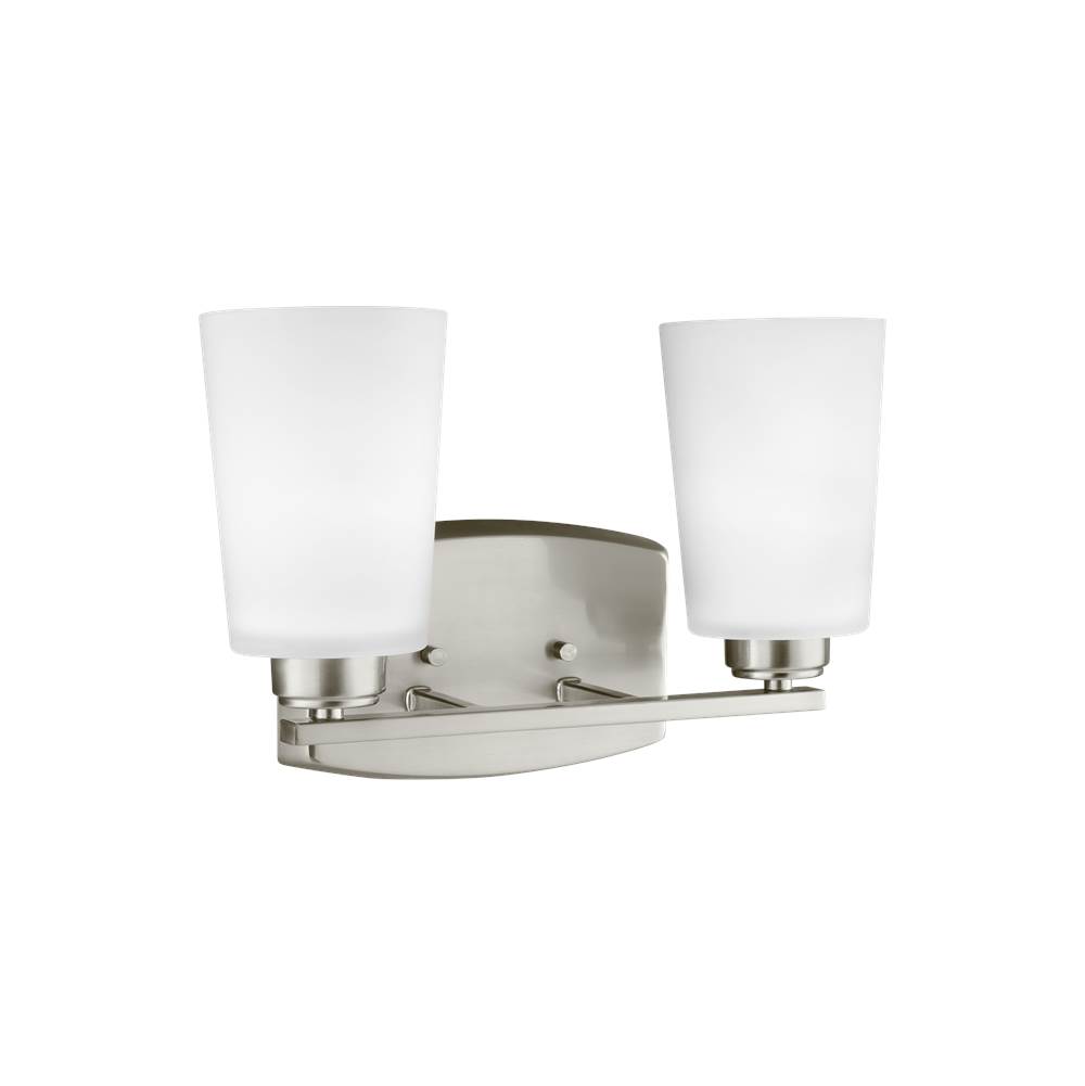 Generation Lighting Franport Transitional 2-Light Led Indoor Dimmable Bath Vanity Wall Sconce In Brushed Nickel Silver Finish With Etched White Glass Shades