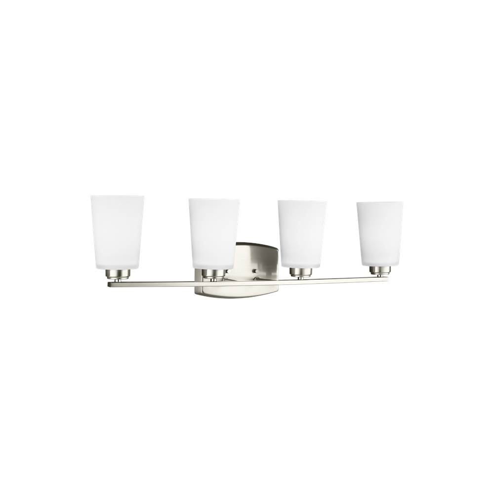 Generation Lighting Franport Transitional 4-Light Indoor Dimmable Bath Vanity Wall Sconce In Brushed Nickel Silver Finish With Etched White Glass Shades