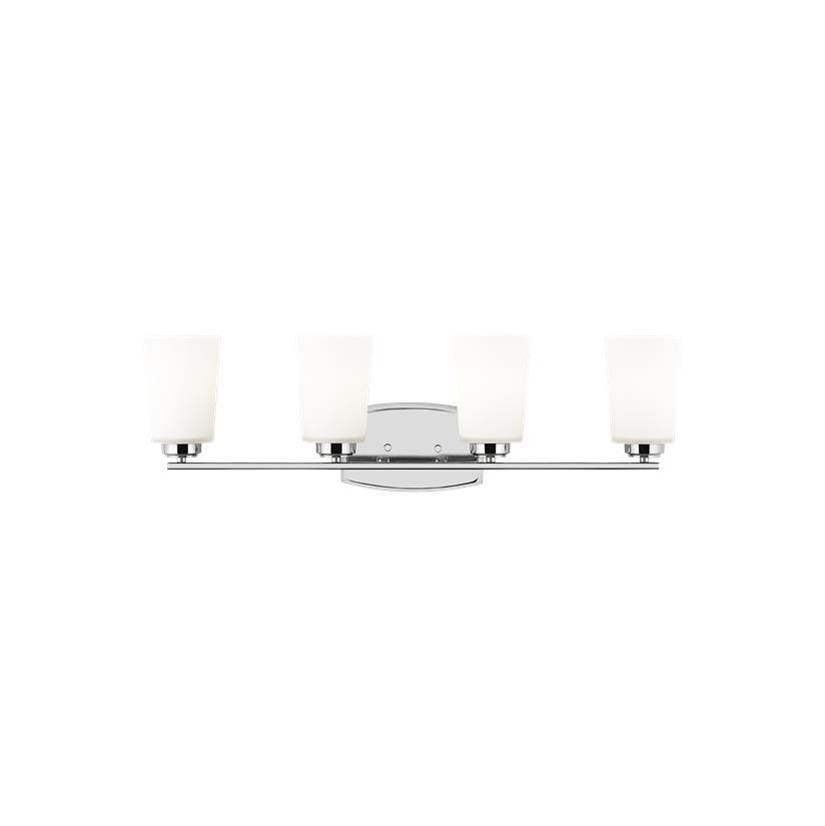 Generation Lighting Franport Transitional 4-Light Led Indoor Dimmable Bath Vanity Wall Sconce In Chrome Silver Finish With Etched White Glass Shades