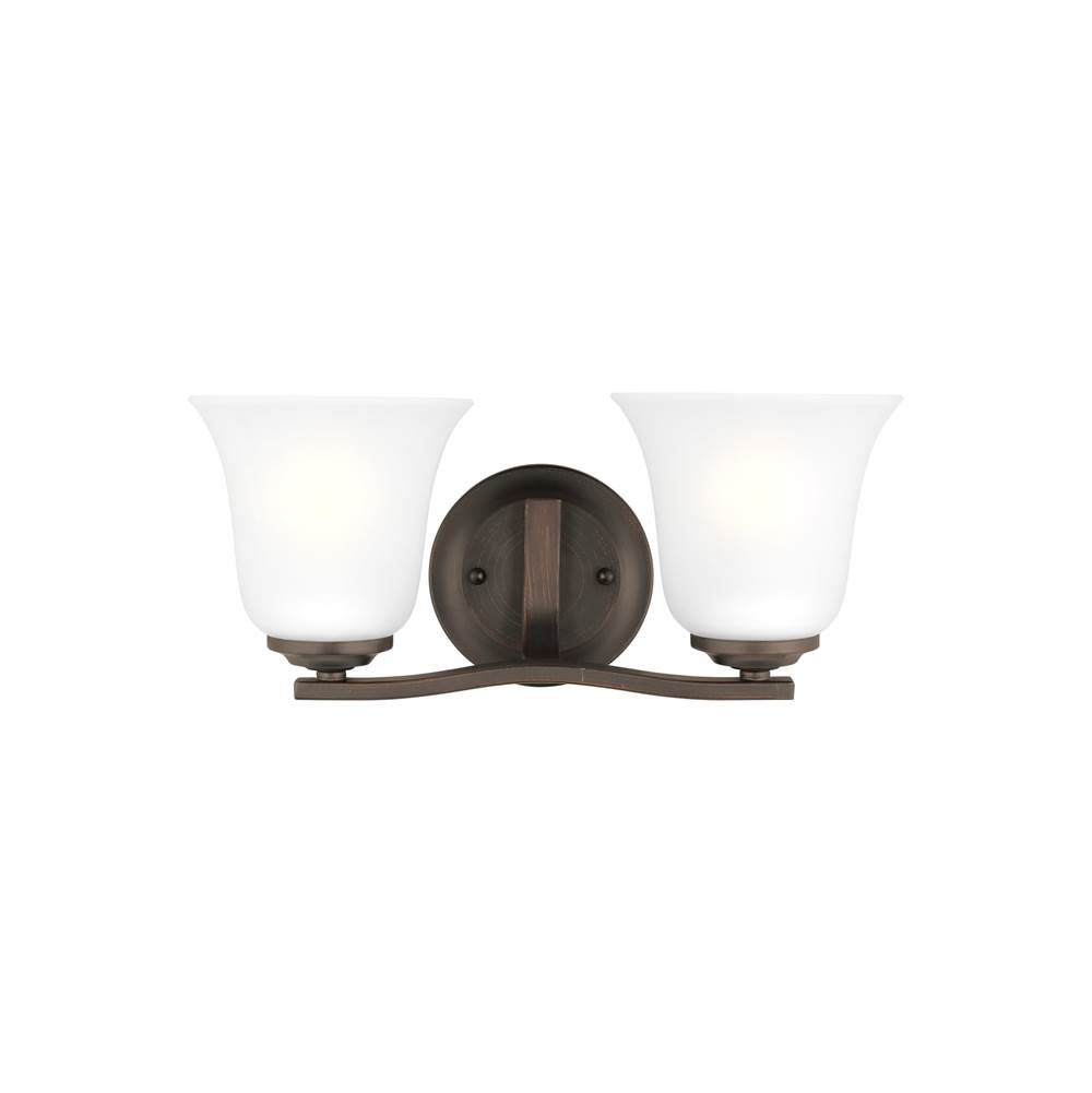 Generation Lighting Emmons Traditional 2-Light Indoor Dimmable Bath Vanity Wall Sconce In Bronze Finish With Satin Etched Glass Shades