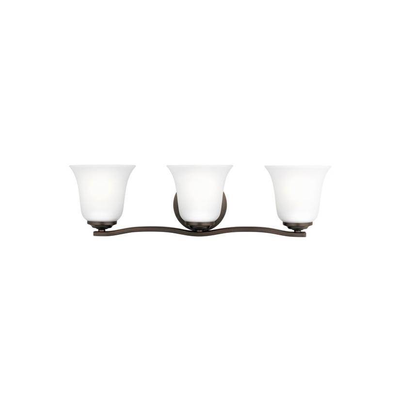 Generation Lighting Emmons Traditional 3-Light Indoor Dimmable Bath Vanity Wall Sconce In Bronze Finish With Satin Etched Glass Shades
