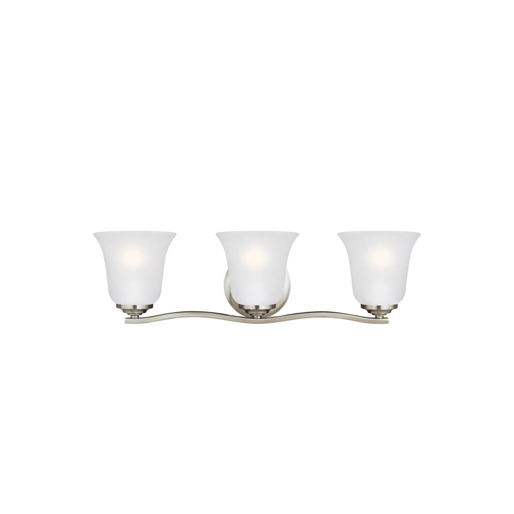 Generation Lighting Emmons Traditional 3-Light Indoor Dimmable Bath Vanity Wall Sconce In Brushed Nickel Silver Finish With Satin Etched Glass Shades