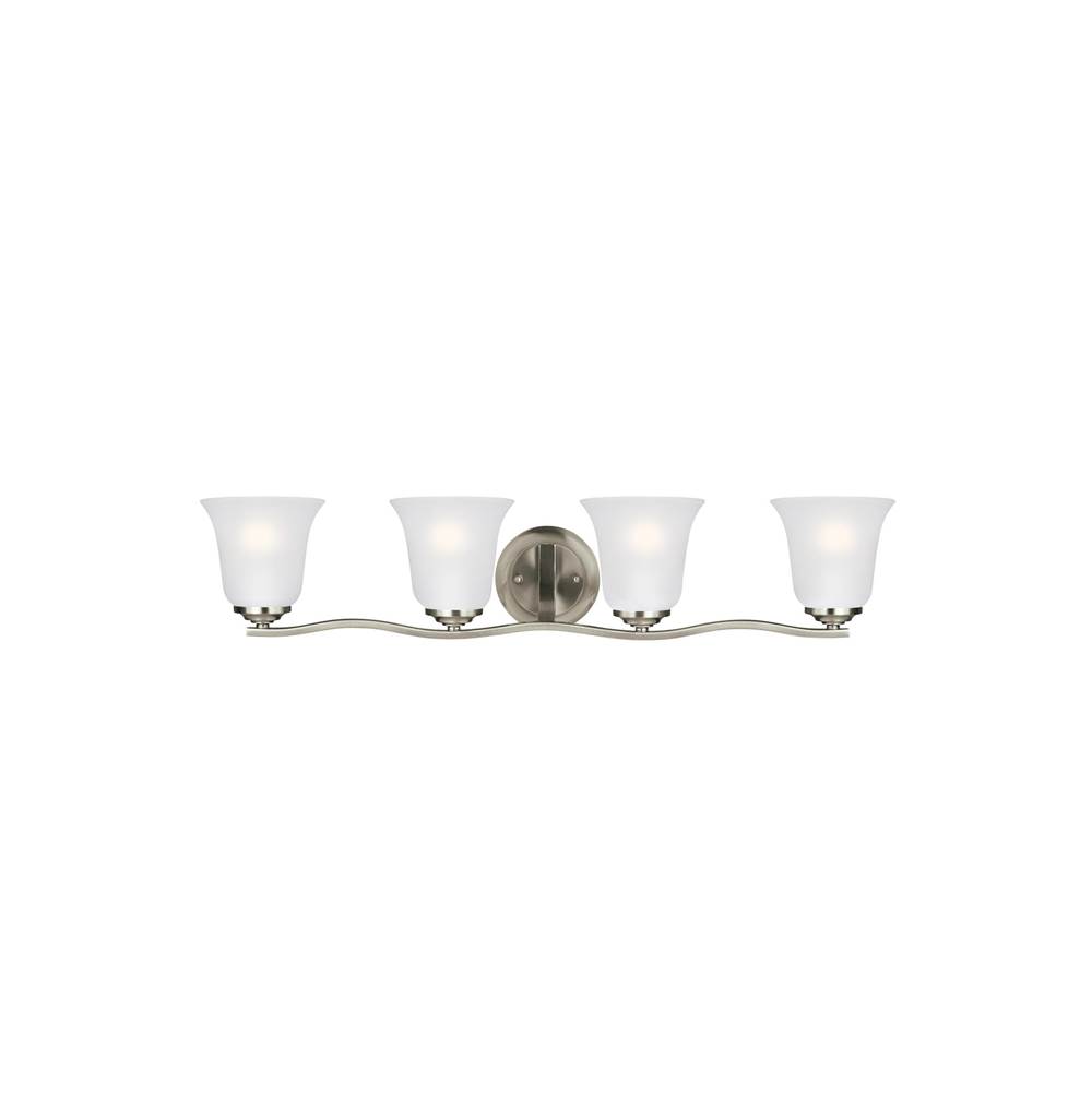 Generation Lighting Emmons Traditional 4-Light Led Indoor Dimmable Bath Vanity Wall Sconce In Brushed Nickel Silver Finish With Satin Etched Glass Shades