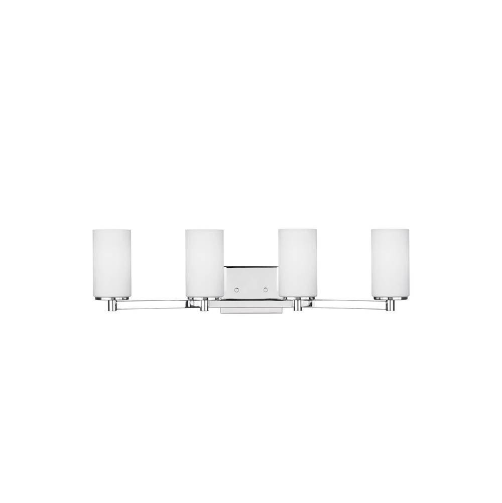 Generation Lighting Hettinger Transitional 4-Light Indoor Dimmable Bath Vanity Wall Sconce In Chrome Silver Finish With Etched White Inside Glass Shades