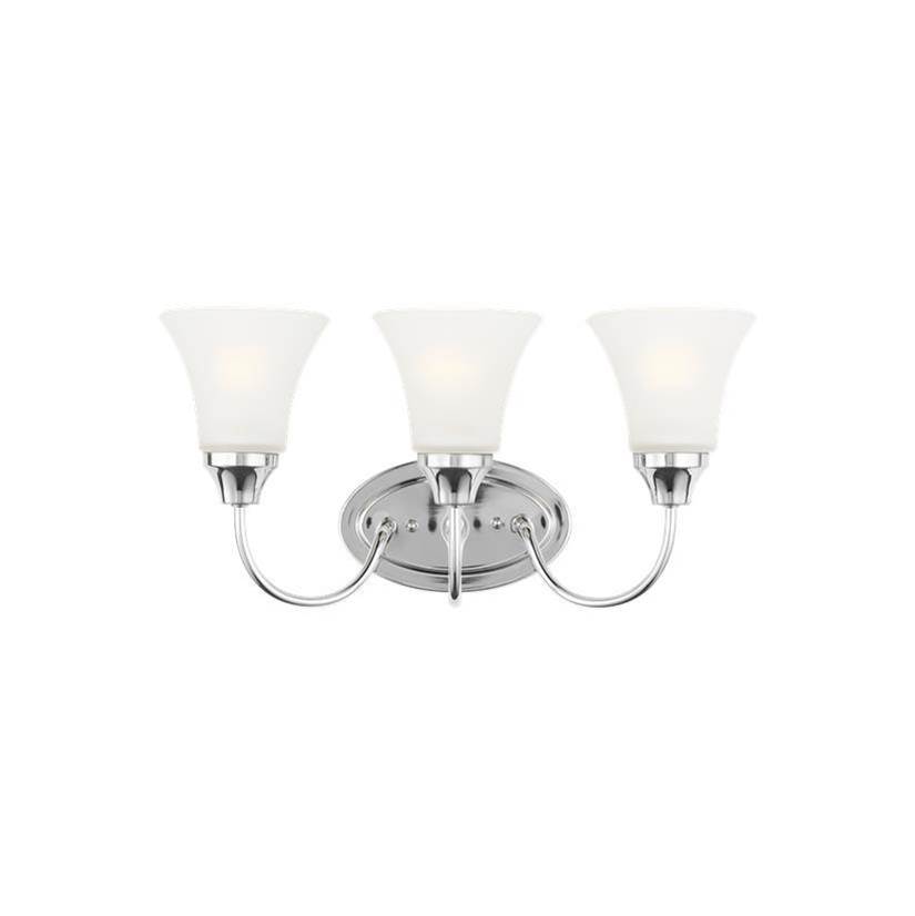 Generation Lighting Holman Traditional 3-Light Indoor Dimmable Bath Vanity Wall Sconce In Chrome Silver Finish With Satin Etched Glass Shades