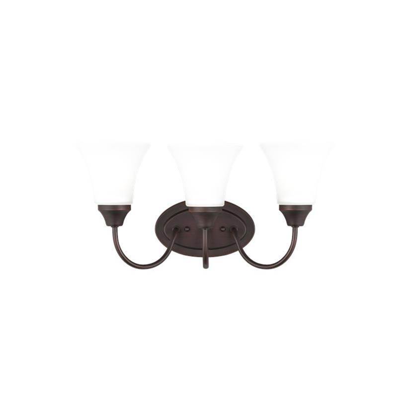 Generation Lighting Holman Traditional 3-Light Led Indoor Dimmable Bath Vanity Wall Sconce In Bronze Finish With Satin Etched Glass Shades