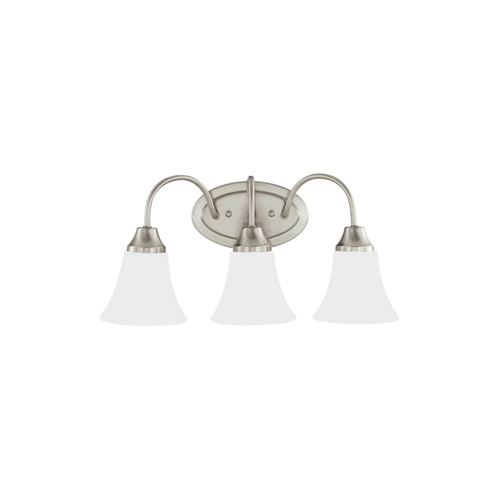 Generation Lighting Holman Traditional 3-Light Led Indoor Dimmable Bath Vanity Wall Sconce In Brushed Nickel Silver Finish With Satin Etched Glass Shades