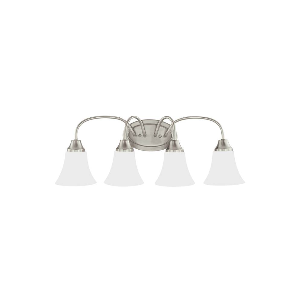 Generation Lighting Holman Traditional 4-Light Led Indoor Dimmable Bath Vanity Wall Sconce In Brushed Nickel Silver Finish With Satin Etched Glass Shades