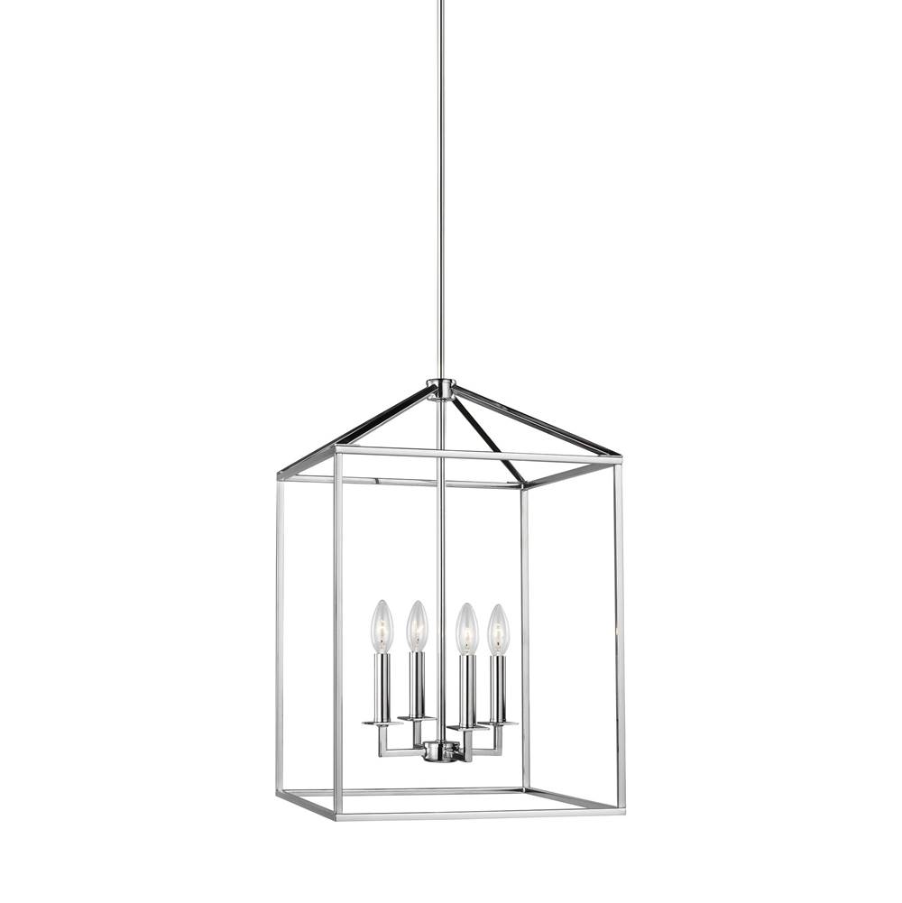 Generation Lighting Perryton Transitional 4-Light Indoor Dimmable Medium Ceiling Pendant Hanging Chandelier Light In Chrome Silver Finish