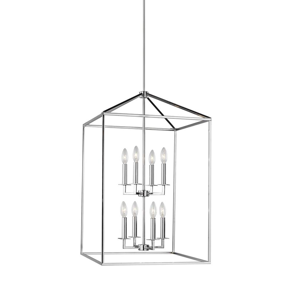 Generation Lighting Perryton Transitional 8-Light Indoor Dimmable Large Ceiling Pendant Hanging Chandelier Light In Chrome Silver Finish