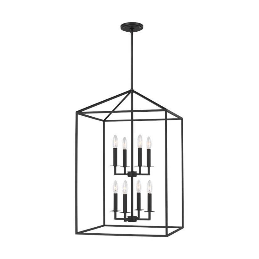 Generation Lighting Perryton Transitional 8-Light Indoor Dimmable Large Ceiling Pendant Hanging Chandelier Light In Midnight Black Finish