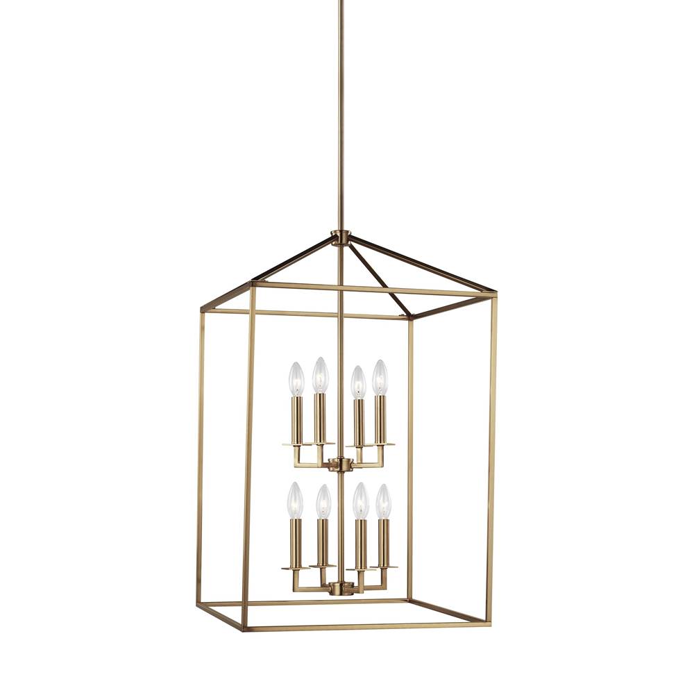 Generation Lighting Perryton Transitional 8-Light Led Indoor Dimmable Large Ceiling Pendant Hanging Chandelier Light In Satin Brass Gold Finish