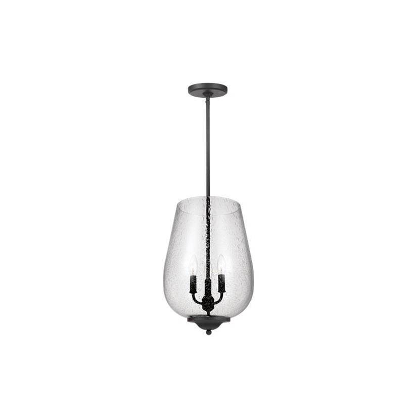Generation Lighting Belton Transitional 3-Light Led Indoor Dimmable Ceiling Pendant Hanging Chandelier Pendant Light In Midnight Black Finish W/Clear Seeded Glass Shade