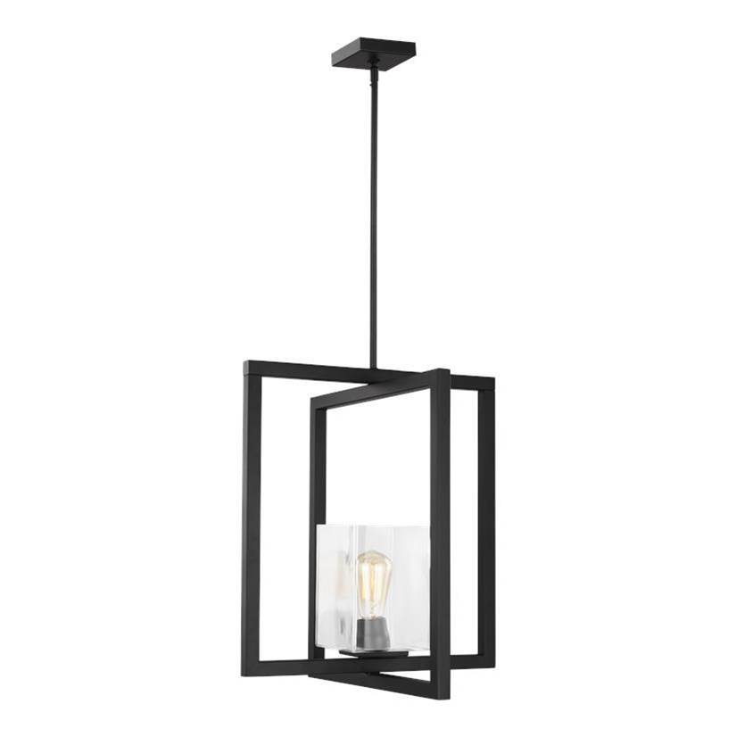 Generation Lighting Mitte Transitional 1-Light Indoor Dimmable Ceiling Hanging Single Pendant Light In Midnight Black Finish With Clear Glass Shade