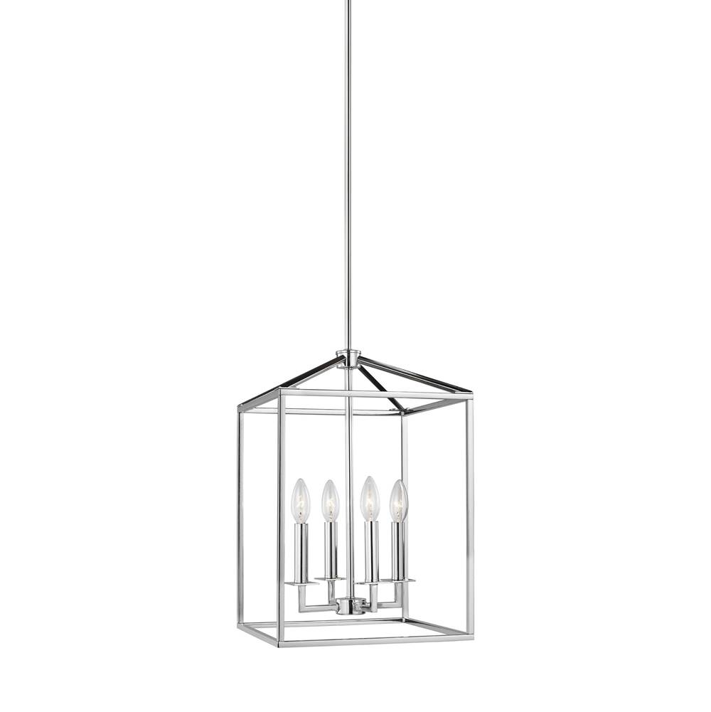 Generation Lighting Perryton Transitional 4-Light Indoor Dimmable Small Ceiling Pendant Hanging Chandelier Light In Chrome Silver Finish