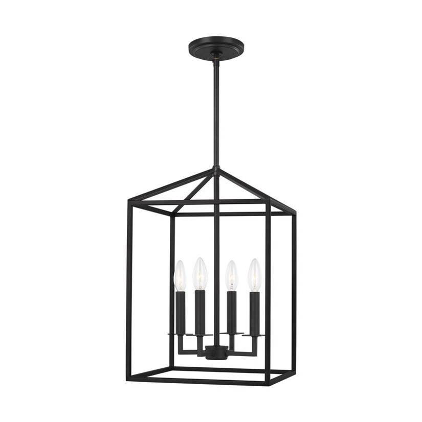 Generation Lighting Perryton Transitional 4-Light Indoor Dimmable Small Ceiling Pendant Hanging Chandelier Light In Midnight Black Finish