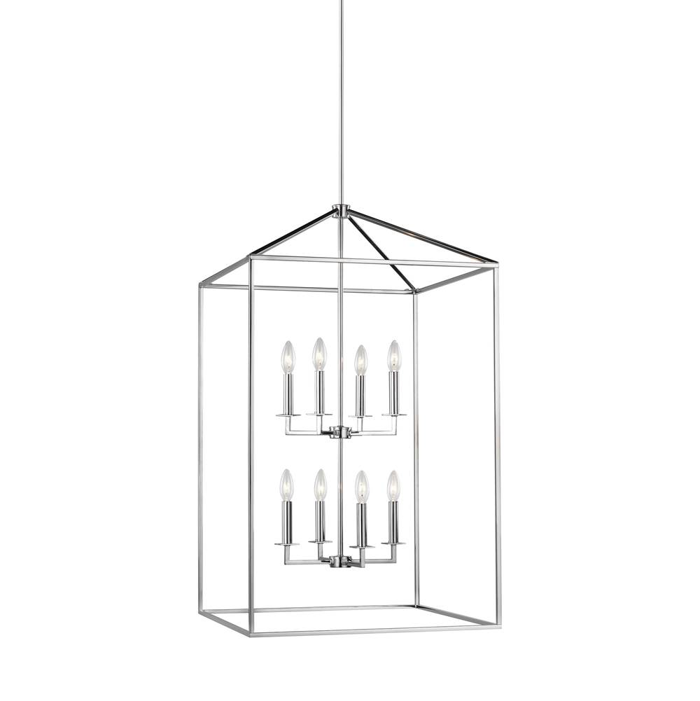 Generation Lighting Perryton Transitional 8-Light Indoor Dimmable Extra Large Ceiling Pendant Hanging Chandelier Light In Chrome Silver Finish
