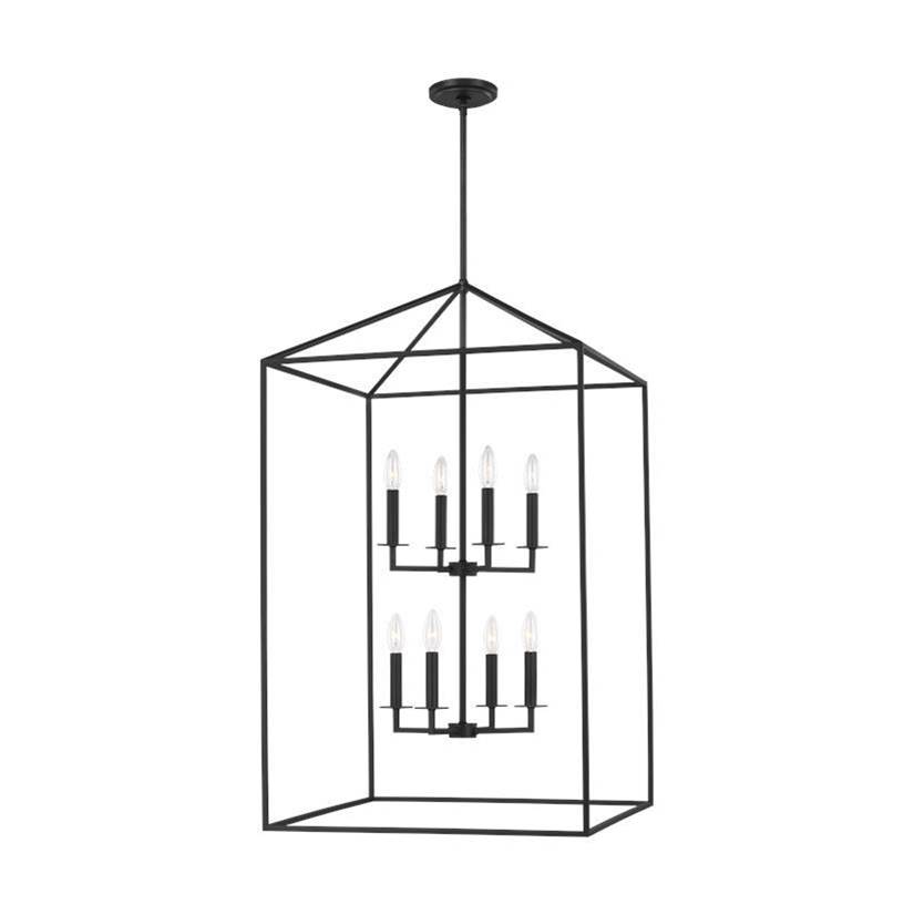 Generation Lighting Perryton Transitional 8-Light Led Indoor Dimmable Extra Large Ceiling Pendant Hanging Chandelier Light In Midnight Black Finish