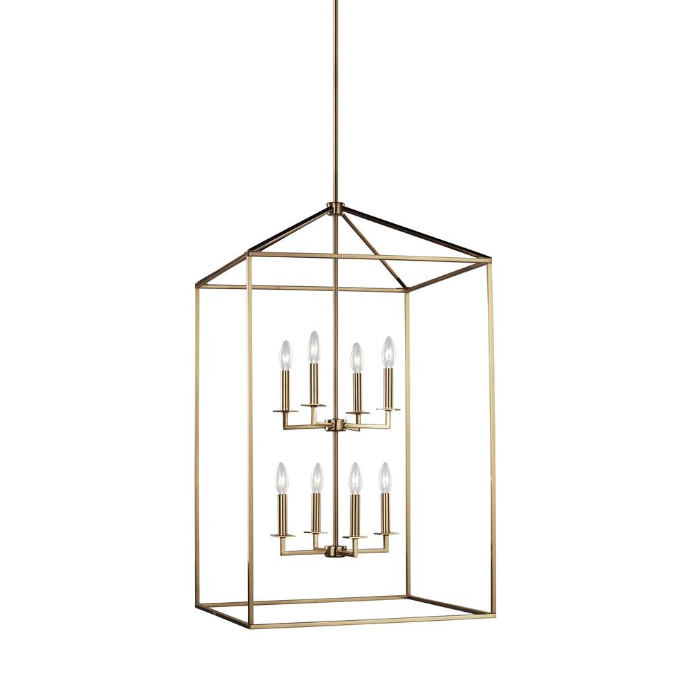 Generation Lighting Perryton Transitional 8-Light Led Indoor Dimmable Extra Large Ceiling Pendant Hanging Chandelier Light In Satin Brass Gold Finish