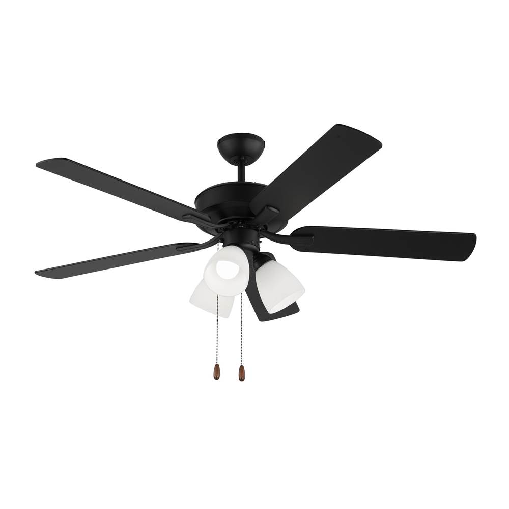 Generation Lighting Linden 52 LED 3 Ceiling Fan in Midnight Black with Midnight Black / American Walnut Reversible Blades and Fitter Light Kit