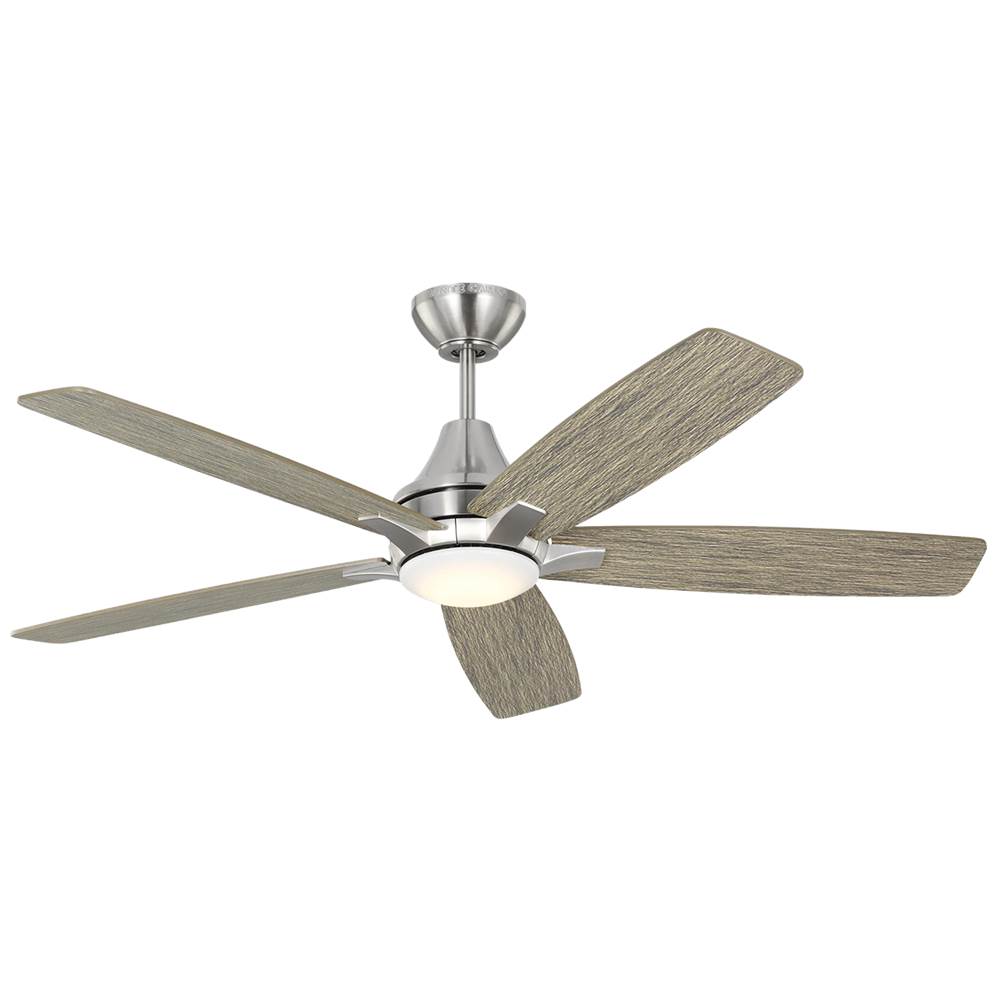 Generation Lighting Lowden 52'' Dimmable Indoor/Outdoor Integrated LED Brushed Steel Ceiling Fan with Light Kit, Remote Control and Reversible Motor