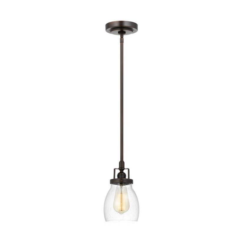 Generation Lighting Belton Transitional 1-Light Indoor Dimmable Ceiling Hanging Single Pendant Light In Bronze Finish With Round Clear Seeded Glass Shade