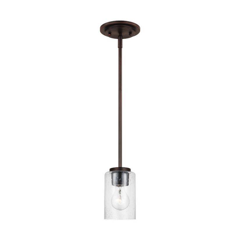 Generation Lighting Oslo Indoor Dimmable 1-Light Mini Pendant In A Bronze Finish With A Clear Seeded Glass Shade