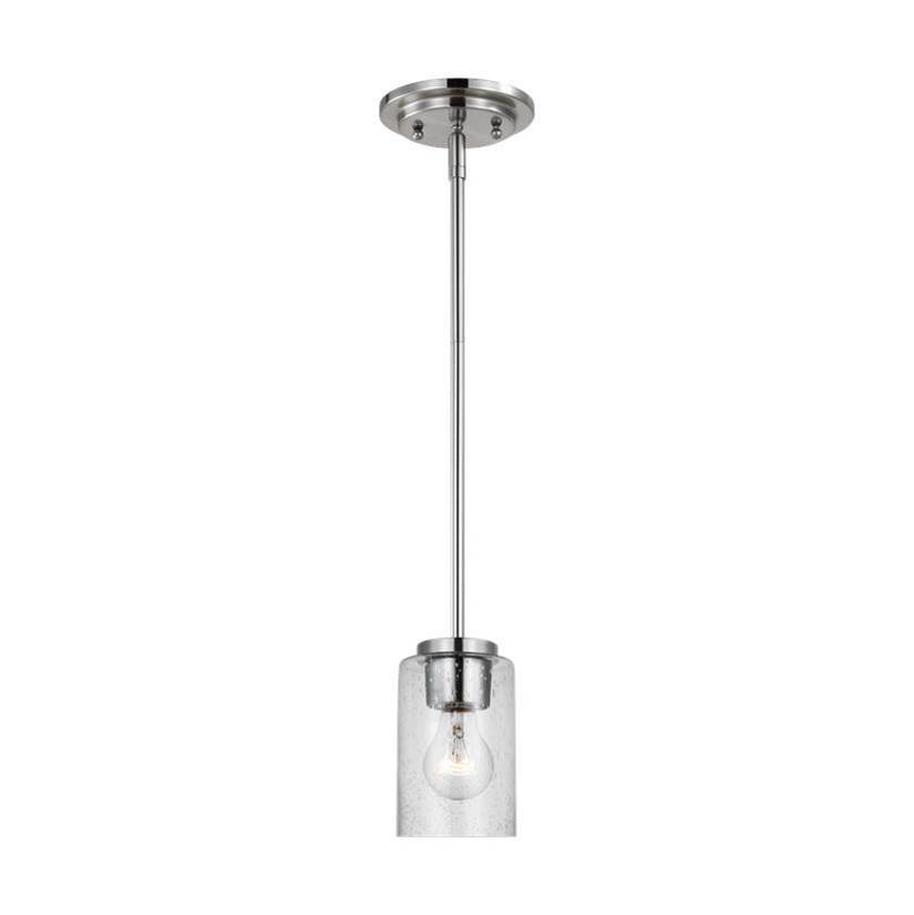 Generation Lighting Oslo Indoor Dimmable 1-Light Mini Pendant In A Brushed Nickel Finish With A Clear Seeded Glass Shade