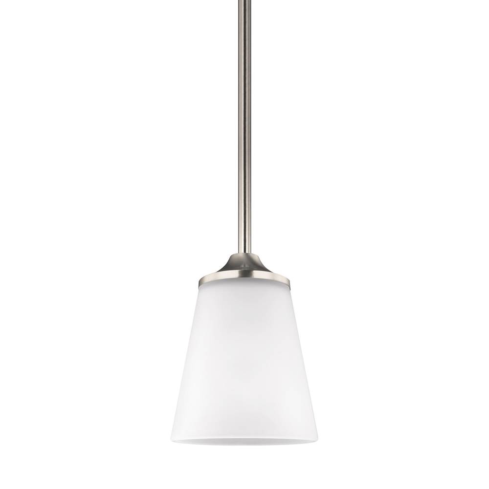 Generation Lighting Hanford Traditional 1-Light Indoor Dimmable Ceiling Hanging Single Pendant Light In Brushed Nickel Silver Finish With Satin Etched Glass Shade