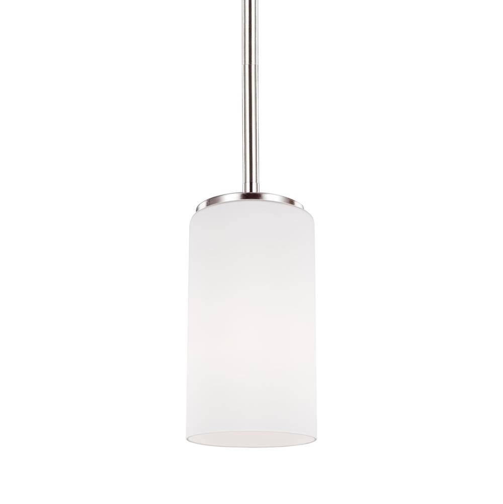 Generation Lighting Alturas Contemporary 1-Light Indoor Dimmable Ceiling Hanging Single Pendant Light In Brushed Nickel Silver Finish W/Etched White Inside Glass Shade
