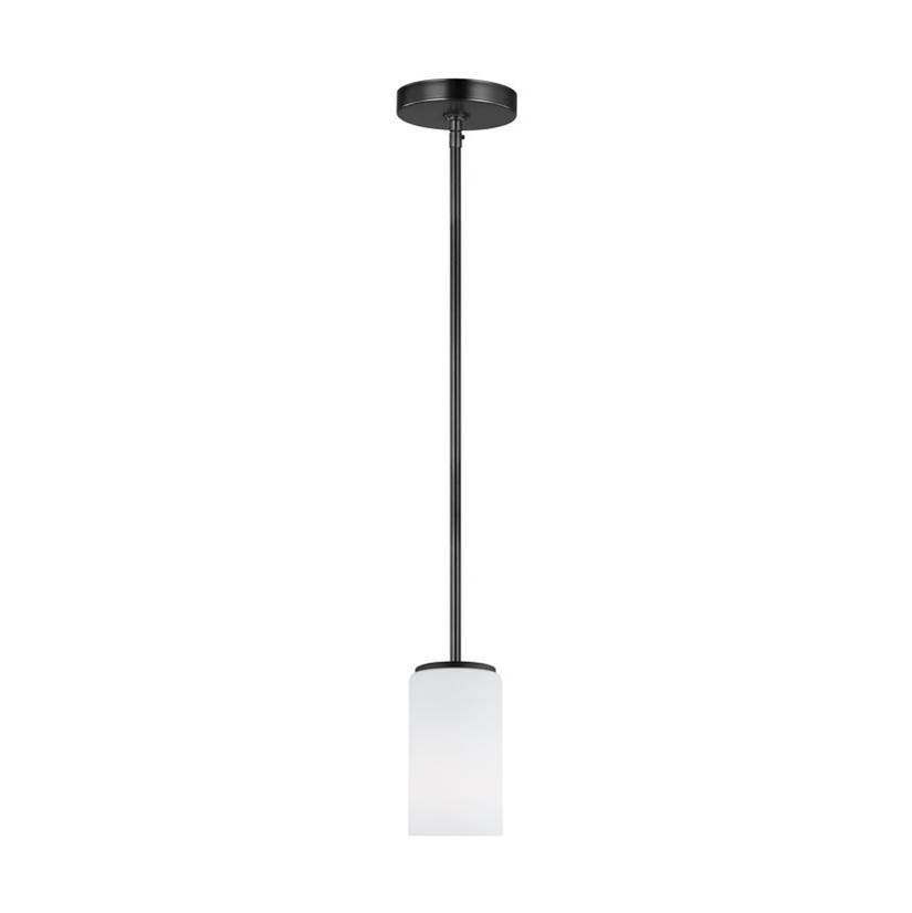 Generation Lighting Alturas Indoor Dimmable Led 1-Light Mini Pendant In A Midnight Black Finish And Etched White Glass Shades